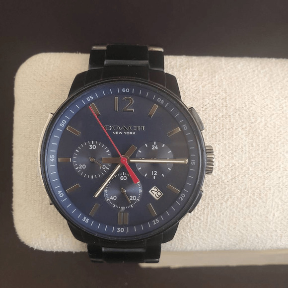 Coach Men's Bleecker Classic Watch Chronograph 43mm Blue Face & Gunmetal Band - Picture 1 of 10